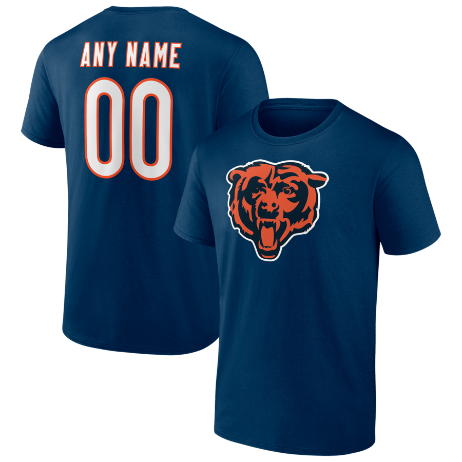 Men's Chicago Bears Navy Team Authentic Personalized Name & Number T-Shirt - Jersey