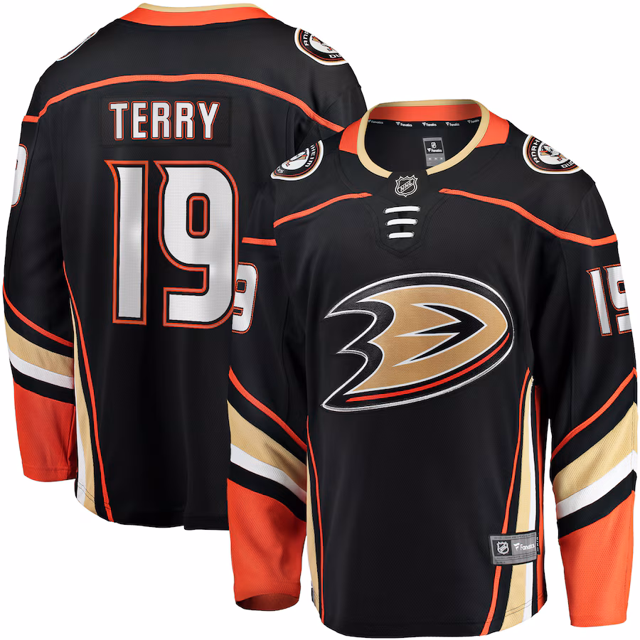 Men's Anaheim Ducks Troy Terry Fanatics Black Home Team Breakaway Player Jersey - Jersey