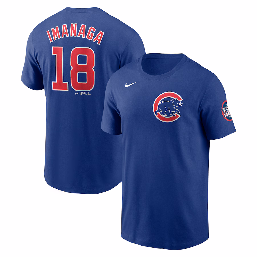 Men's Chicago Cubs Shōta Imanaga Nike Royal 2025 MLB World Tour: Tokyo Series Name & Number T-Shirt - Jersey