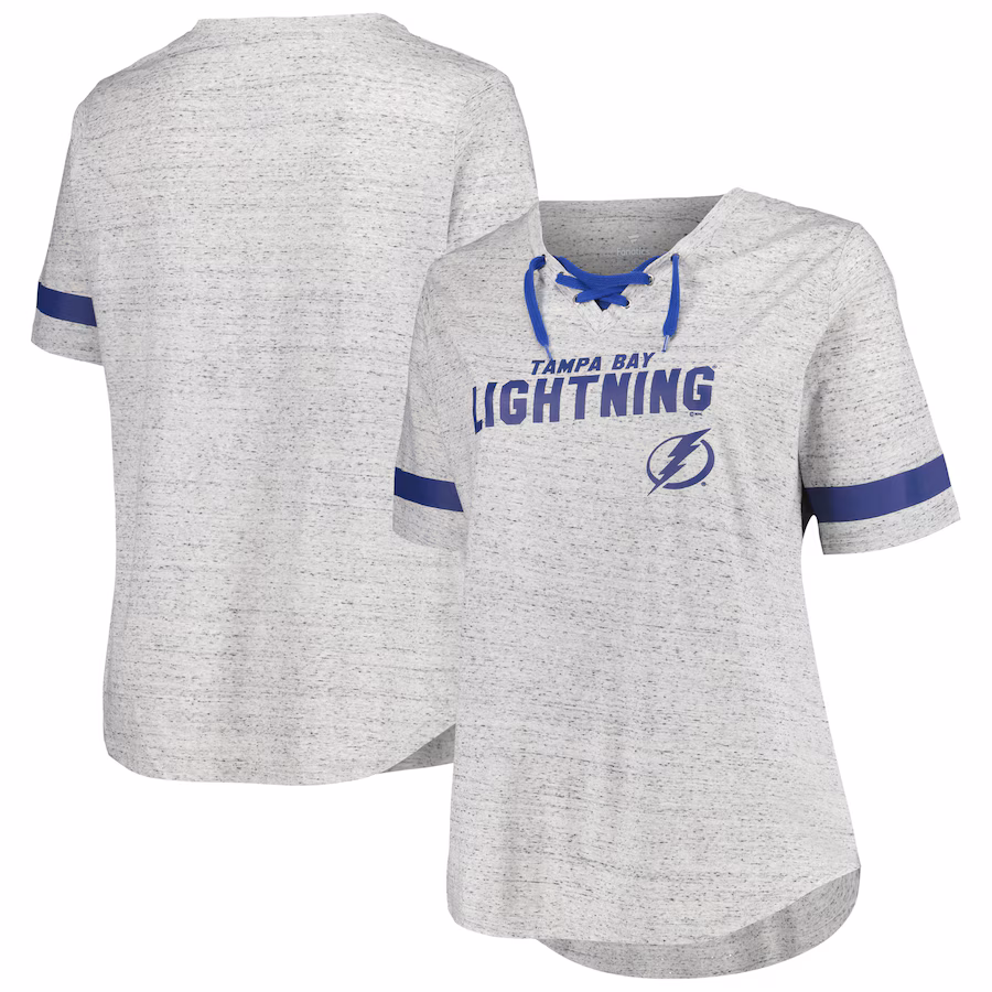 Women's Tampa Bay Lightning Fanatics Heather Gray Plus Size Lace-Up T-Shirt - Jersey