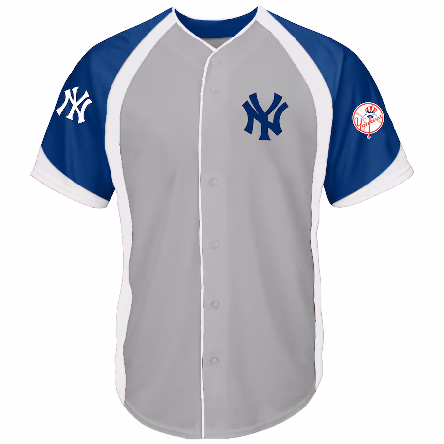 Men's New York Yankees Gray/Navy Big & Tall Colorblock Full-Button Jersey - Jersey