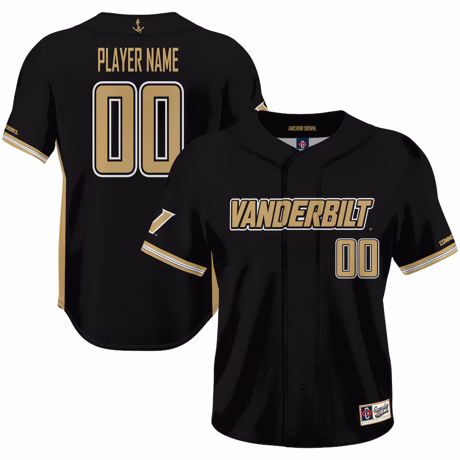 Vanderbilt Commodores GameDay Greats Youth NIL Pick-A-Player Lightweight Baseball Jersey - Black - Jersey