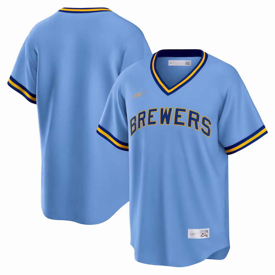 Men's Milwaukee Brewers Nike Powder Blue Road Cooperstown Collection Team Jersey - Jersey
