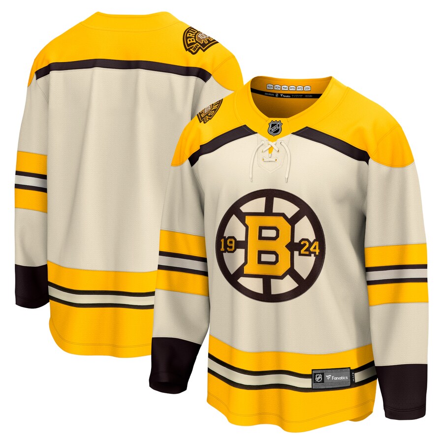 Men's Boston Bruins  Fanatics Branded Cream 100th Anniversary Premier Breakaway Jersey - Jersey