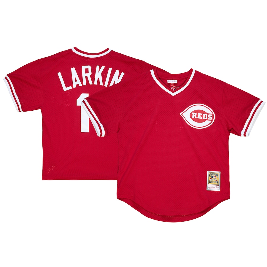 Youth Cincinnati Reds Barry Larkin Mitchell & Ness Red Cooperstown Collection Mesh Batting Practice Jersey - Jersey