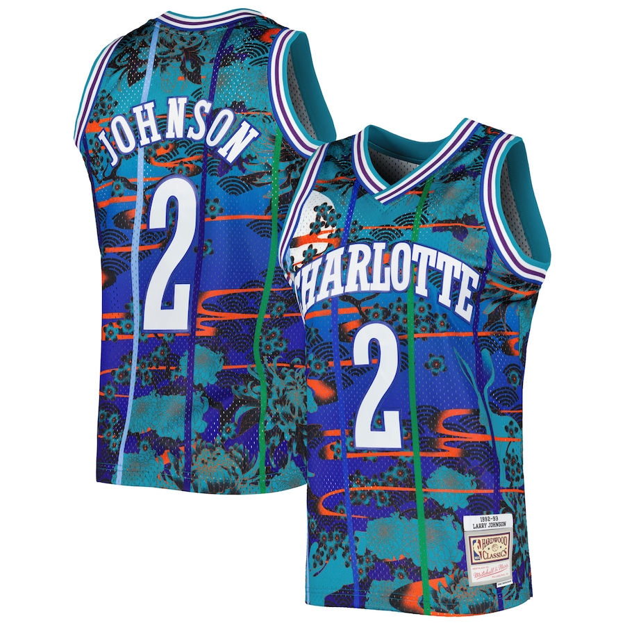 Men's Charlotte Hornets Larry Johnson Mitchell & Ness Teal 1992/93 Hardwood Classics Lunar New Year Swingman Jersey - Jersey