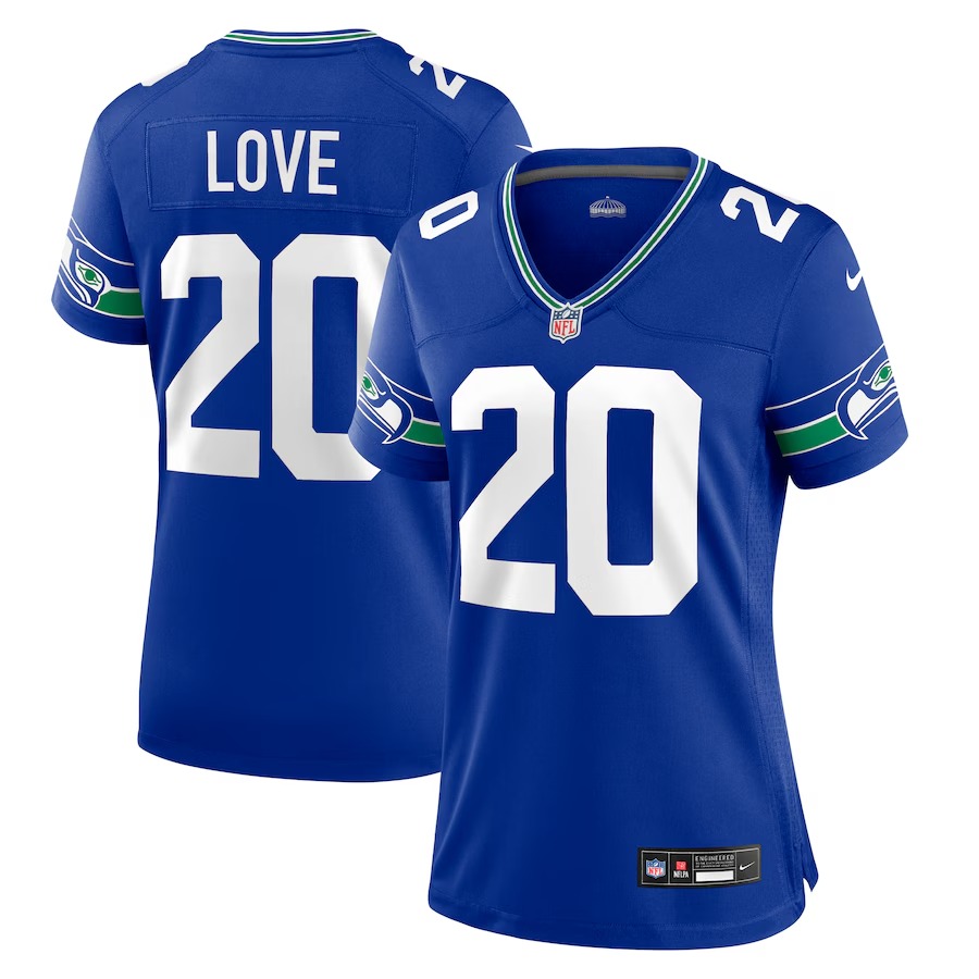 Women's Seattle Seahawks Julian Love Nike Royal Throwback Player Game Jersey - Jersey