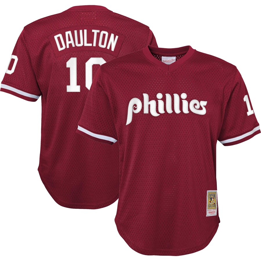 Youth Philadelphia Phillies Darren Daulton Mitchell & Ness Burgundy Cooperstown Collection Mesh Batting Practice Jersey - Jersey