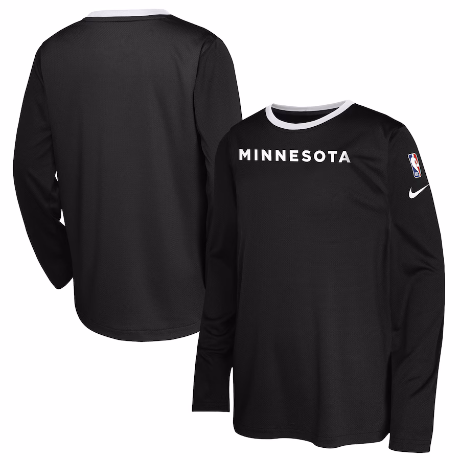 Youth Minnesota Timberwolves  Nike Black 2024/25 City Edition Pregame Performance Long Sleeve Shooting T-Shirt - Jersey