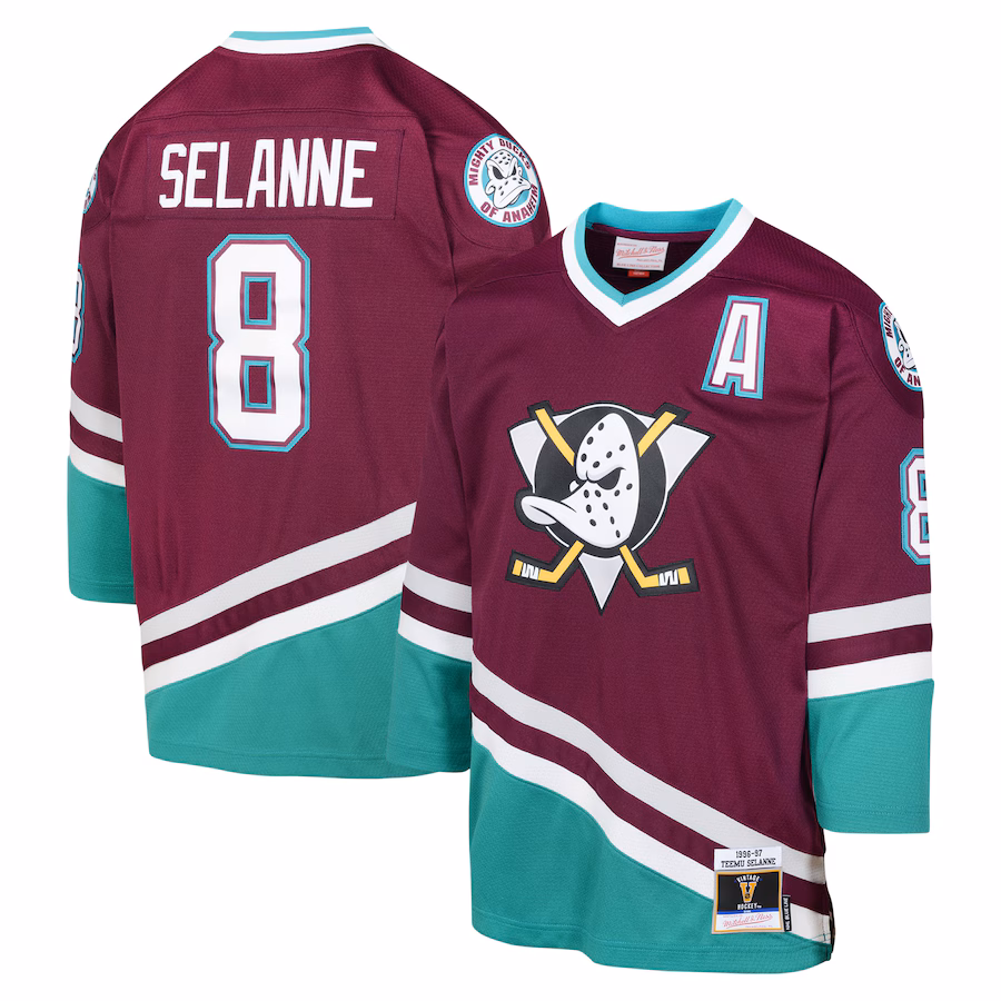 Youth Anaheim Ducks Teemu Selanne Mitchell & Ness Maroon 1996 Blue Line Player Jersey - Jersey