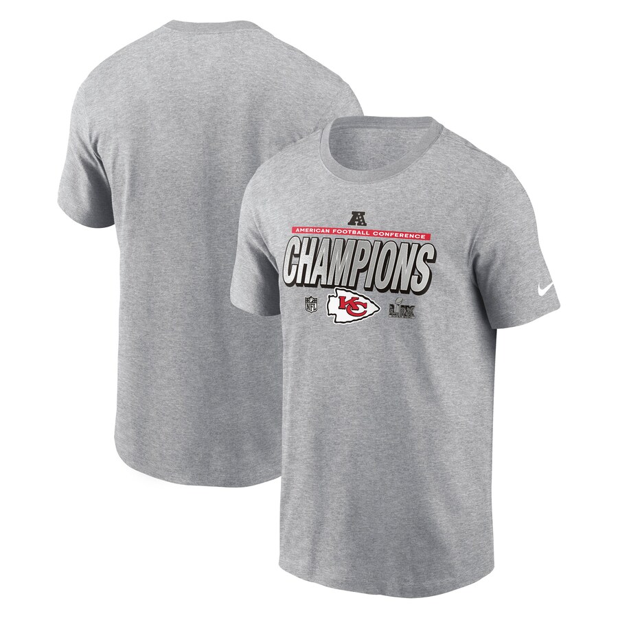 Men's Kansas City Chiefs  Nike Heather Gray 2024 AFC Champions Locker Room Trophy Collection T-Shirt - Jersey