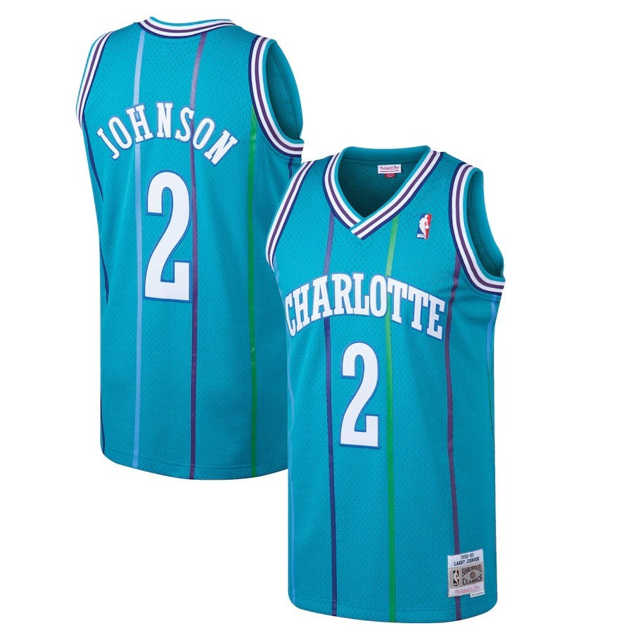 Men's Charlotte Hornets Larry Johnson Mitchell & Ness Teal 1992/93 Hardwood Classics Swingman Jersey - Jersey