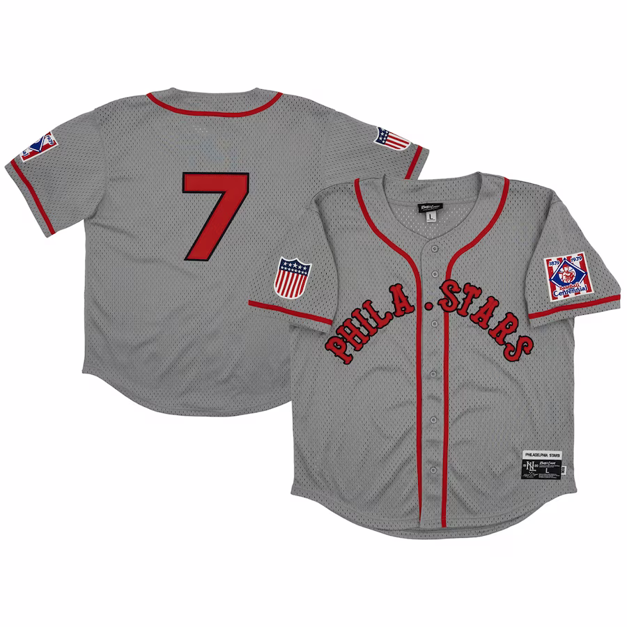 Men's Philadelphia Stars #7 Rings & Crwns Gray Mesh Button-Down Replica Jersey - Jersey