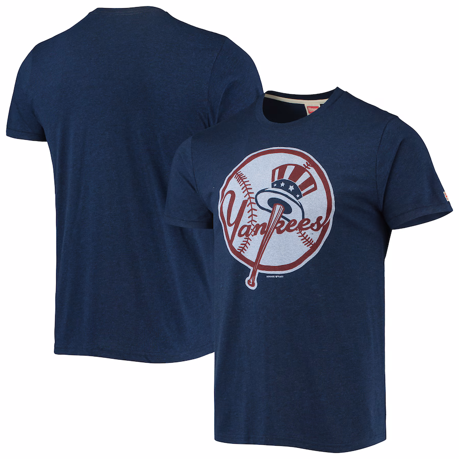 Men's New York Yankees Homage Navy Hand-Drawn Logo Tri-Blend T-Shirt - Jersey