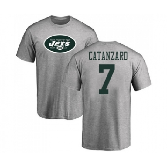 Football New York Jets #7 Chandler Catanzaro Ash Name & Number Logo T-Shirt - Jersey