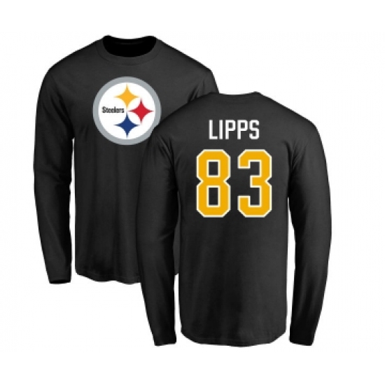 Football Pittsburgh Steelers #83 Louis Lipps Black Name & Number Logo Long Sleeve T-Shirt - Jersey