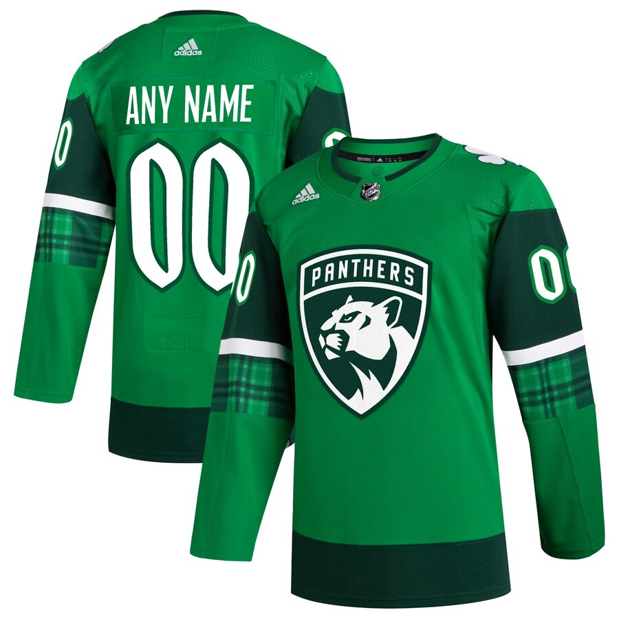 Men's Florida Panthers  adidas Kelly Green St. Patrick's Day Authentic Custom Jersey - Jersey