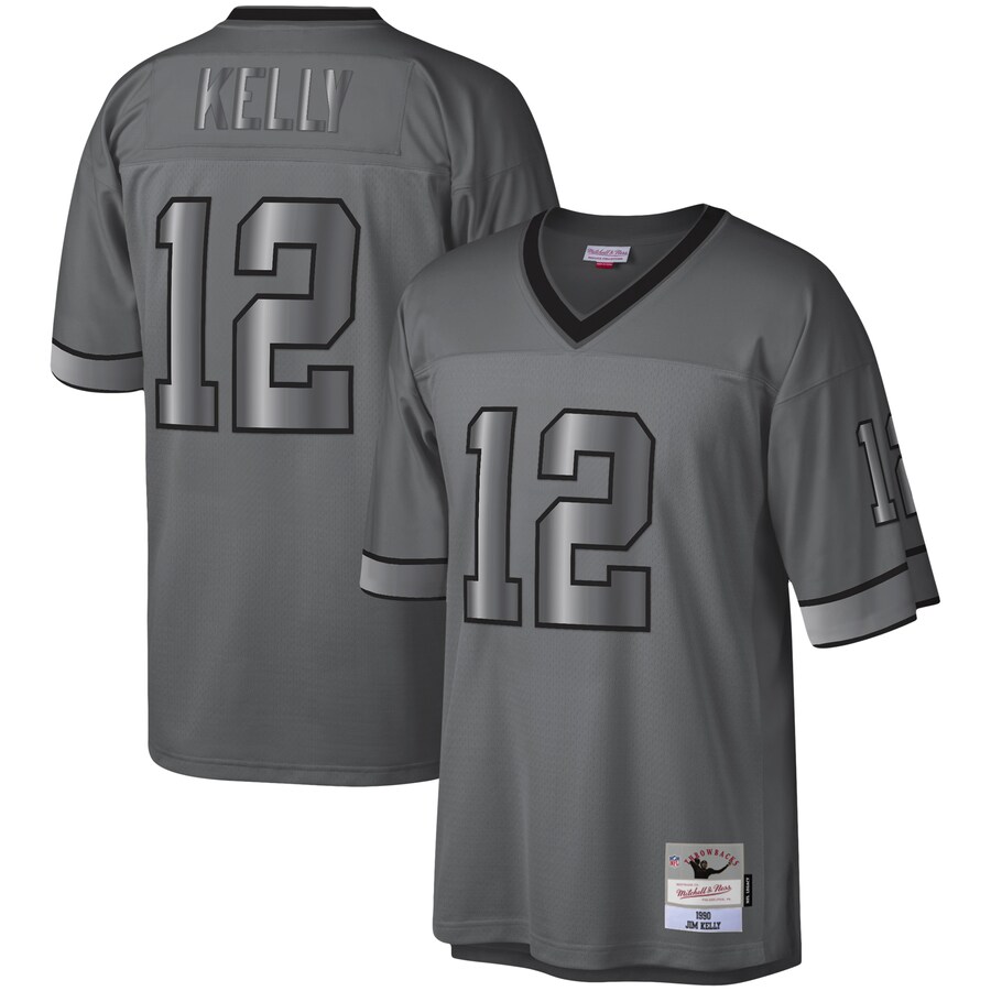 Men's Buffalo Bills Jim Kelly Mitchell & Ness Charcoal 1990 Retired Player Metal Legacy Jersey - Jersey