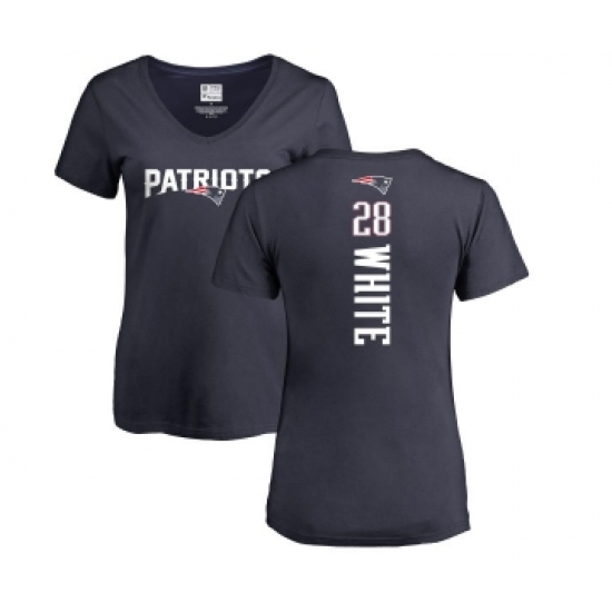 Football Women's New England Patriots #28 James White Navy Blue Backer T-Shirt - Jersey