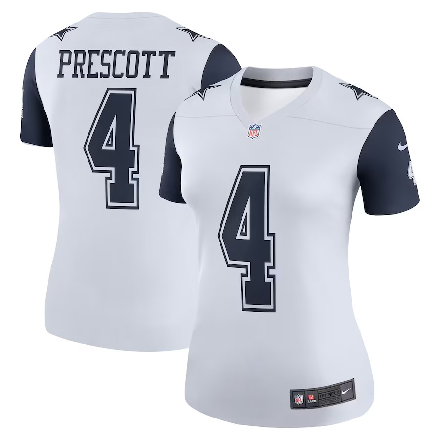 Women's Dallas Cowboys Dak Prescott Nike White Legend Player Performance Top - Jersey