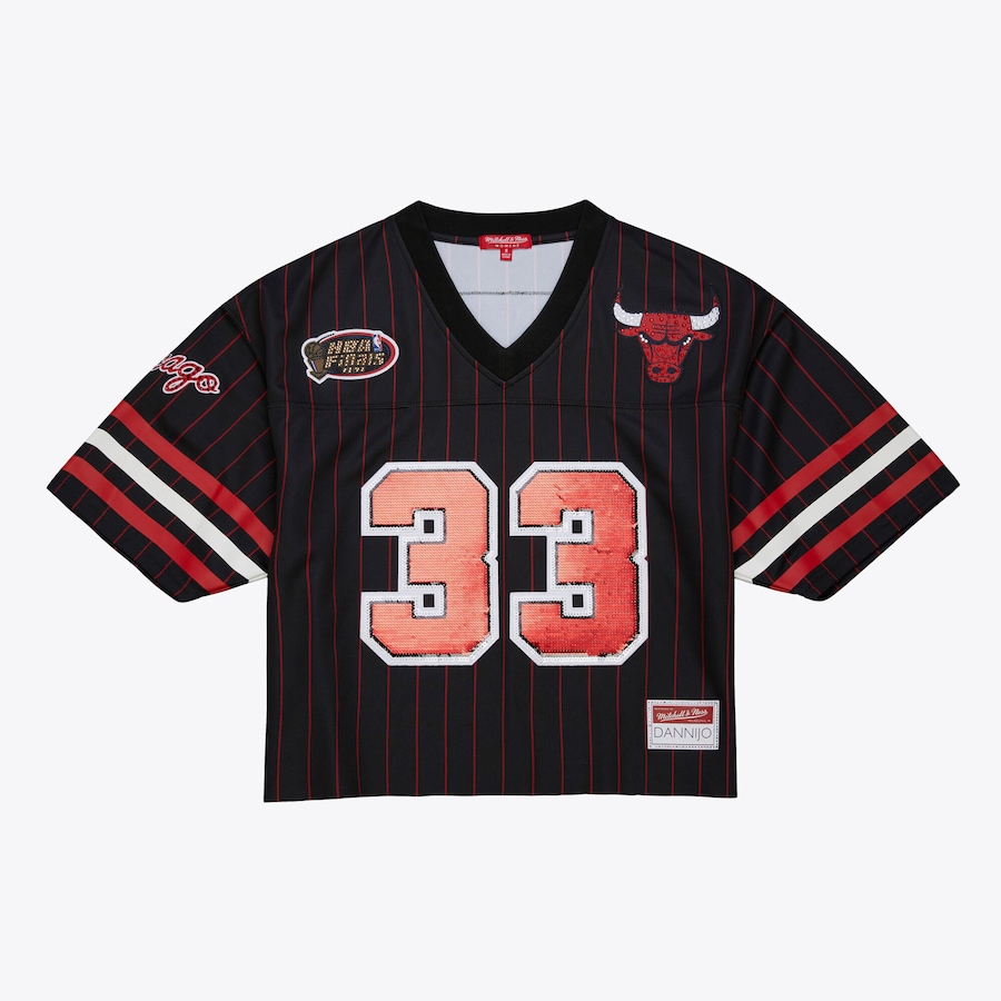 Women's Chicago Bulls Scottie Pippen Mitchell & Ness x DANNIJO Black Cropped Football Fashion Jersey - Jersey