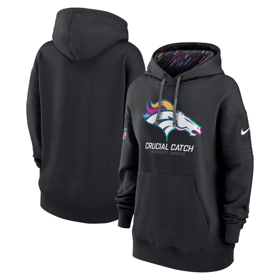 Women's Denver Broncos  Nike Black 2024 NFL Crucial Catch Club Pullover Hoodie - Jersey