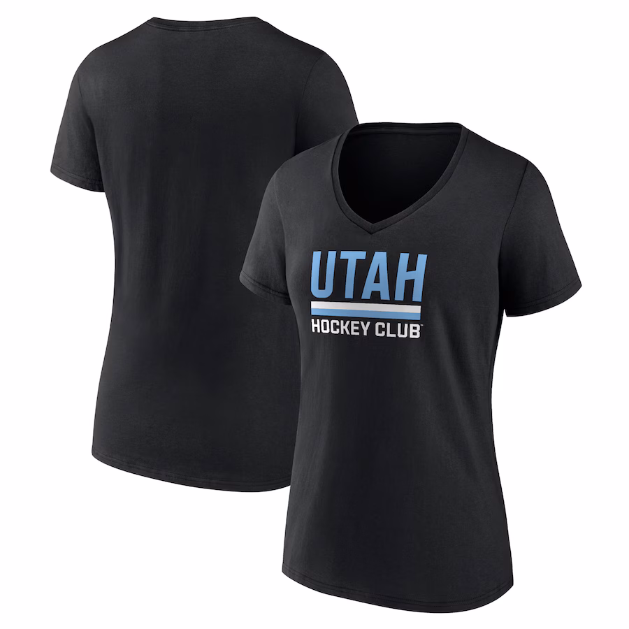 Women's Utah Hockey Club Fanatics Black Secondary Logo V-Neck T-Shirt - Jersey