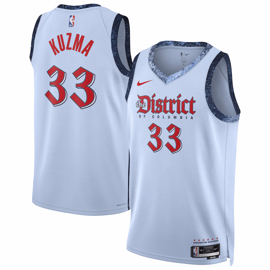 Unisex Washington Wizards Kyle Kuzma Nike Powder Blue 2024/25 Swingman Player Jersey - City Edition - Jersey
