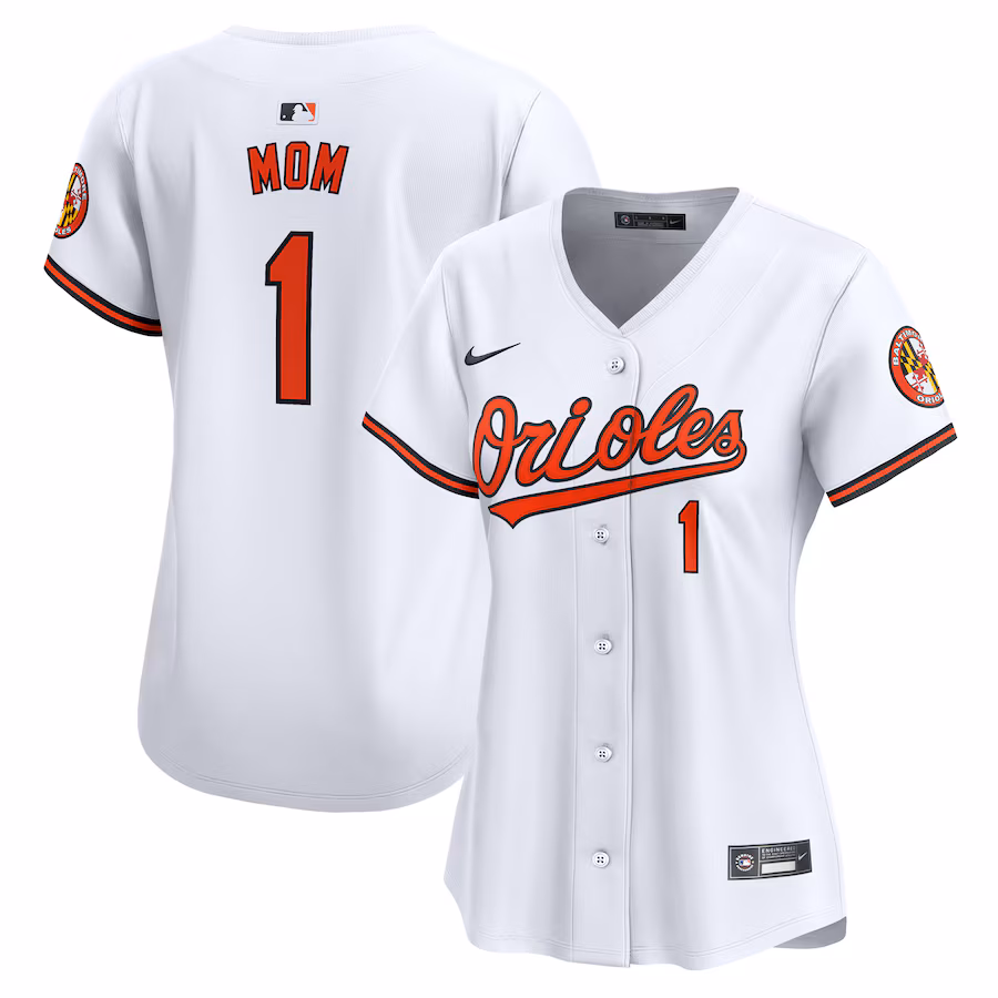 Women's Baltimore Orioles Nike White #1 Mom Home Limited Jersey - Jersey
