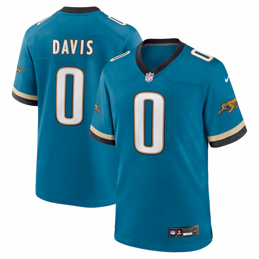 Men's Jacksonville Jaguars Gabe Davis Nike Teal Prowler Throwback Player Game Jersey - Jersey