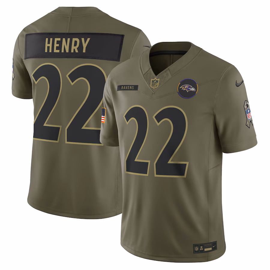 Men's Baltimore Ravens Derrick Henry Nike Olive 2025 Salute to Service Limited Jersey - Jersey