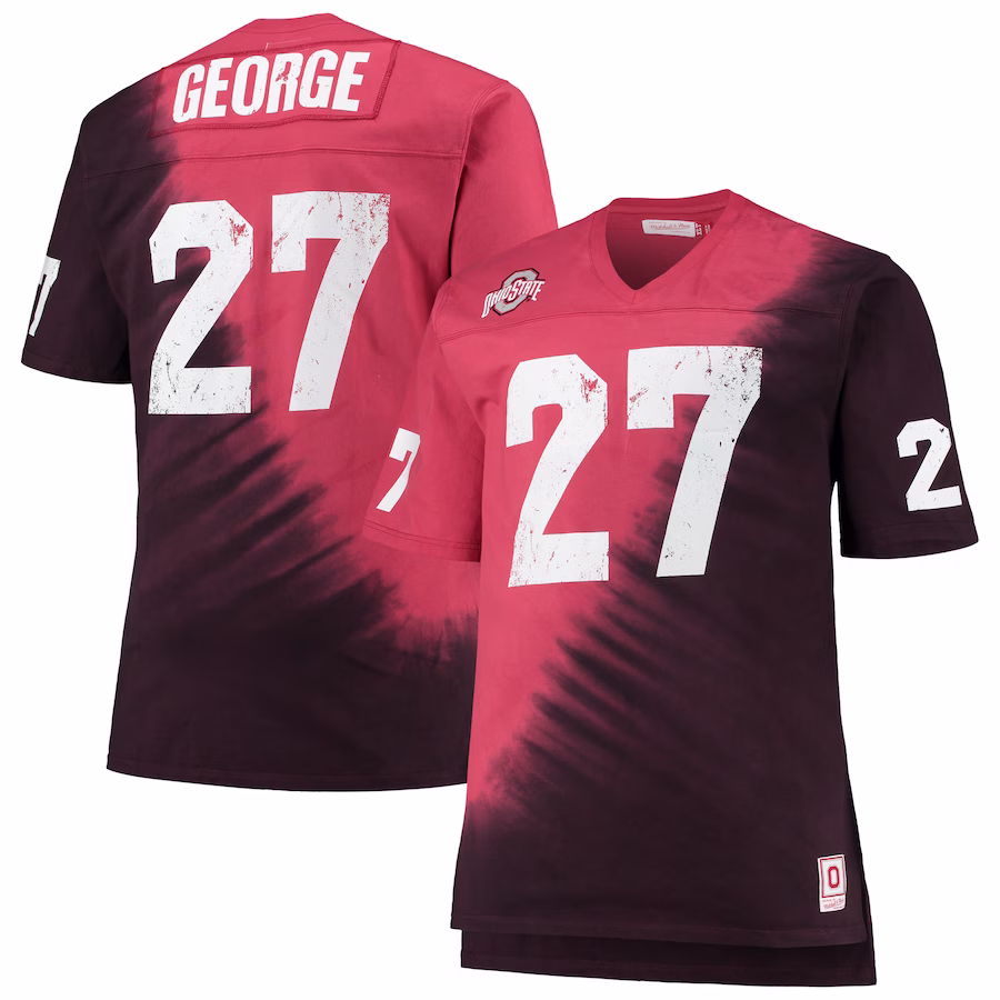 Eddie George Ohio State Buckeyes Mitchell & Ness Name & Number Tie-Dye V-Neck T-Shirt - Scarlet/Black - Jersey