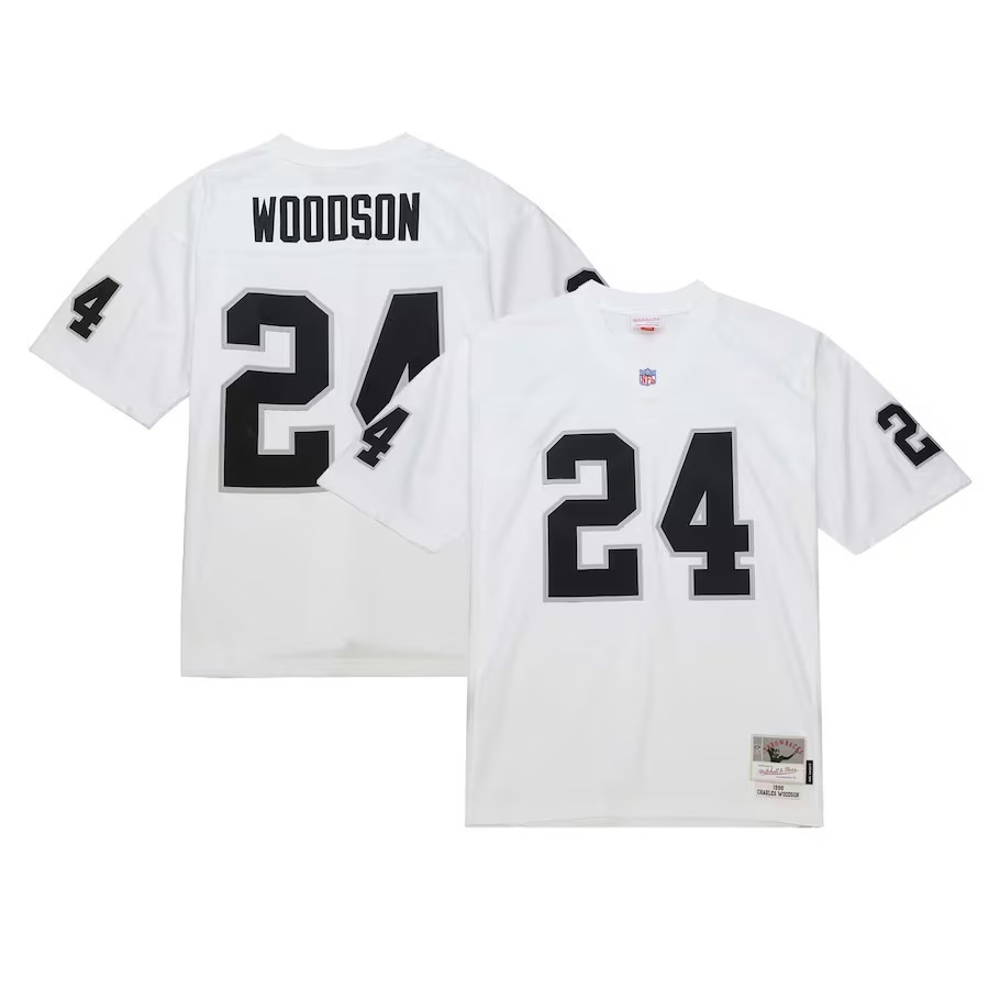 Men's Las Vegas Raiders Charles Woodson Mitchell & Ness White Legacy Replica Jersey - Jersey