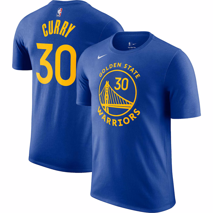 Men's Golden State Warriors Stephen Curry Nike Royal Icon 2022/23 Name & Number T-Shirt - Jersey
