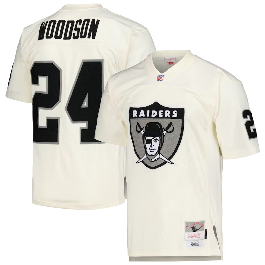 Men's Las Vegas Raiders Charles Woodson Mitchell & Ness Cream Chainstitch Legacy Jersey - Jersey