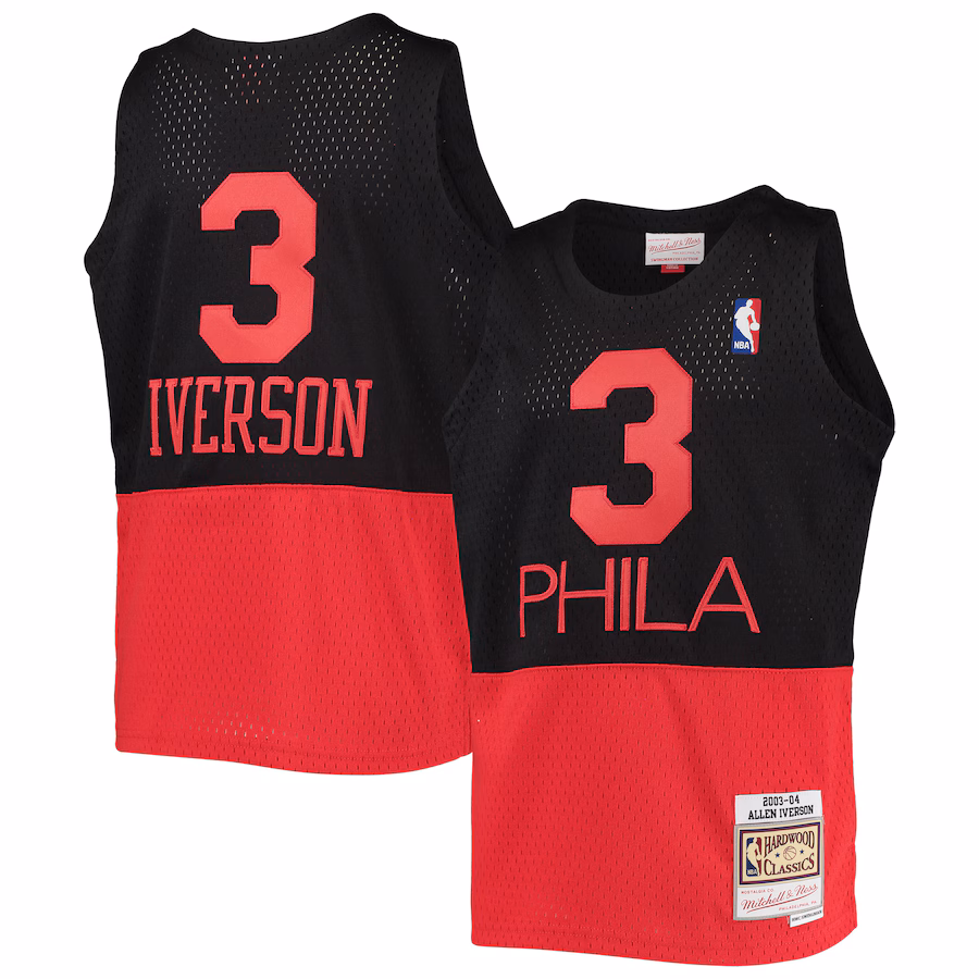 Youth Philadelphia 76ers Allen Iverson Mitchell & Ness Black 2003-04 Hardwood Classics Reload Jersey - Jersey