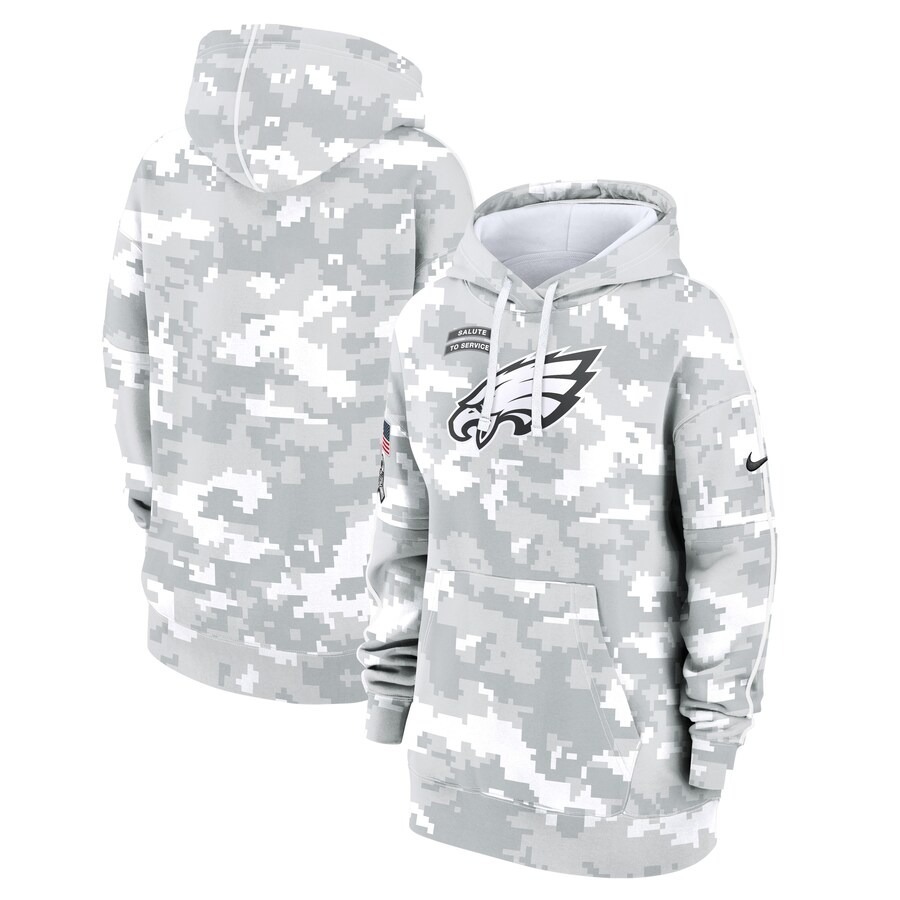 Women's Philadelphia Eagles Nike Arctic Camo 2024 Salute To Service Club Fleece Pullover Hoodie - Jersey