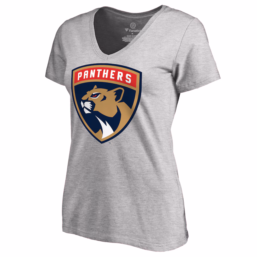 Women's Florida Panthers Heather Gray Primary Logo V-Neck T-Shirt - Jersey