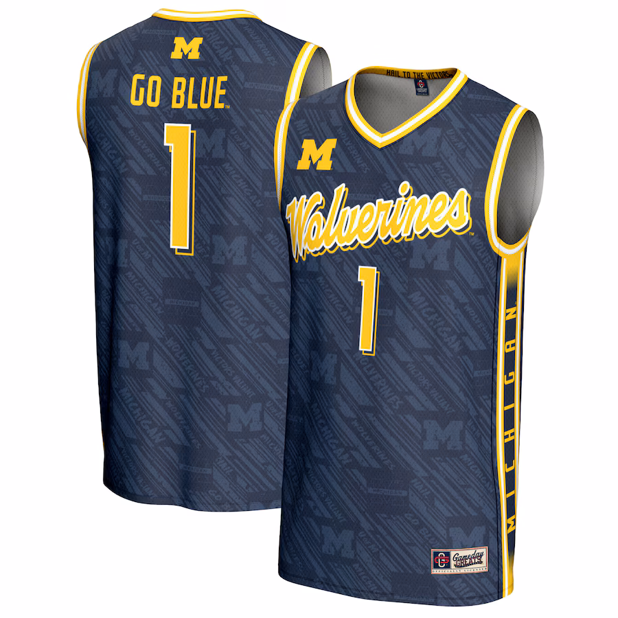 #1 Michigan Wolverines GameDay Greats Unisex Highlight Print Lightweight Basketball Fashion Jersey - Navy - Jersey