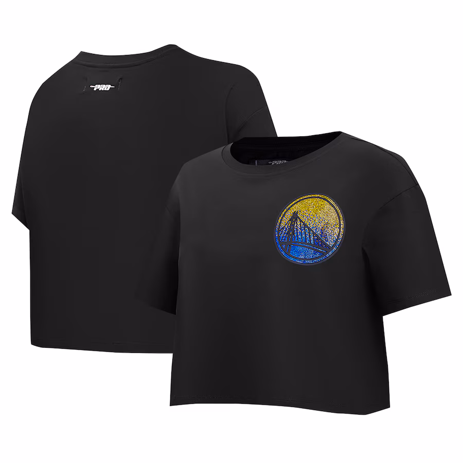 Women's Golden State Warriors Pro Standard Black Jewels Boxy Cropped T-Shirt - Jersey