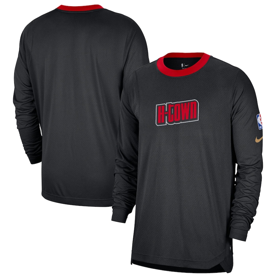Men's Houston Rockets Nike Black/Red 2024/25 City Edition Authentic Pregame Performance Long Sleeve Shooting T-Shirt - Jersey