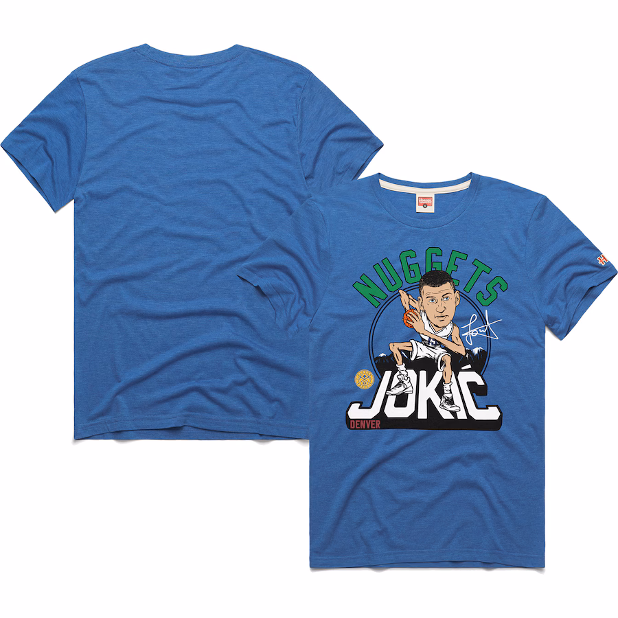 Unisex Denver Nuggets Nikola Jokic Homage Blue 2024/25 City Edition Caricature Tri-Blend T-Shirt - Jersey