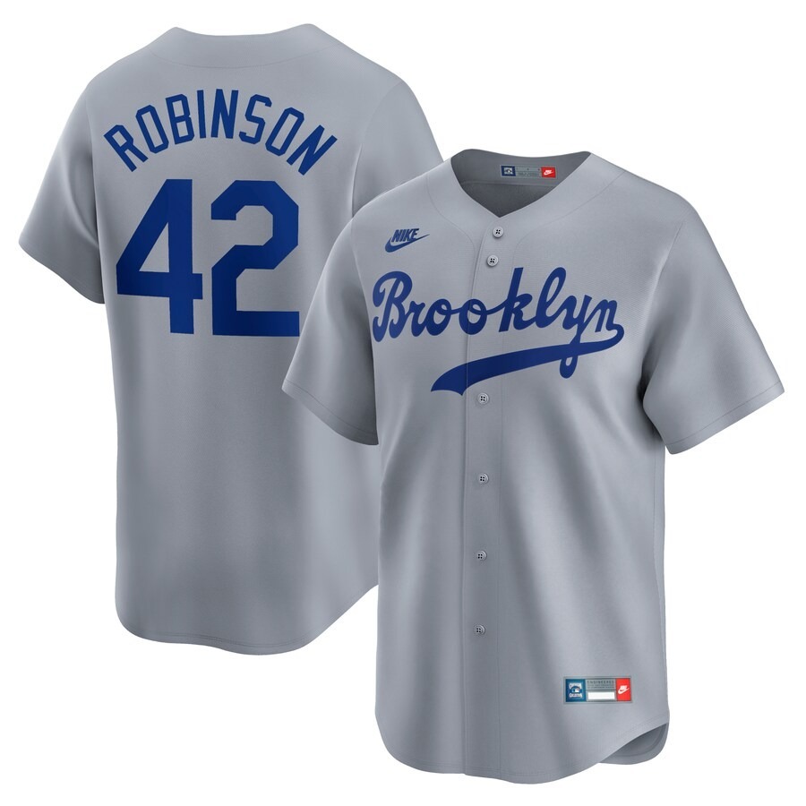 Men's Brooklyn Dodgers Jackie Robinson Nike Gray Throwback Cooperstown Collection Limited Jersey - Jersey