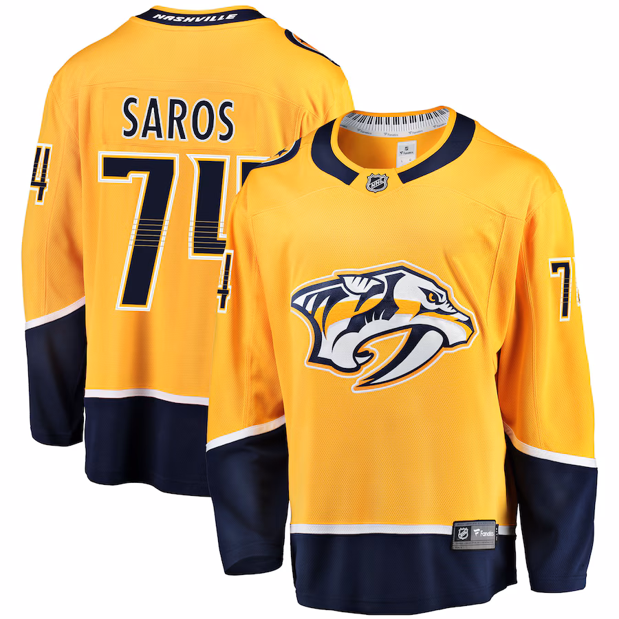 Men's Nashville Predators Juuse Saros Fanatics Gold Breakaway Player Jersey - Jersey