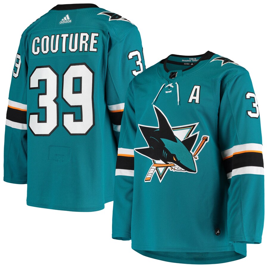 Men's San Jose Sharks Logan Couture adidas Teal Home Authentic Alternate Captain Player Jersey - Jersey