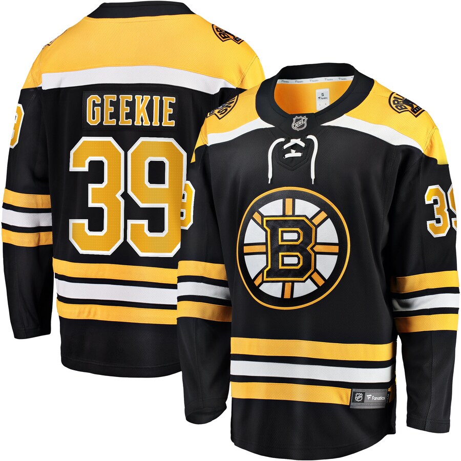 Men's Boston Bruins Morgan Geekie Fanatics Branded Black Home Breakaway Jersey - Jersey