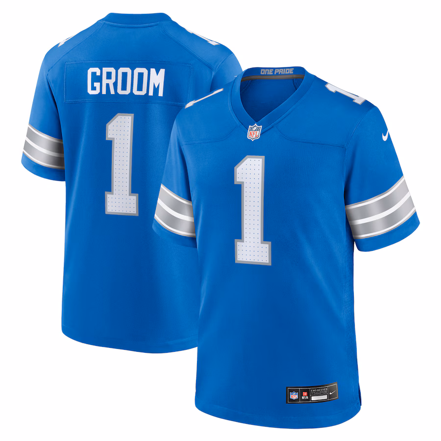 Men's Detroit Lions Number 1 Groom Nike Blue Game Jersey - Jersey