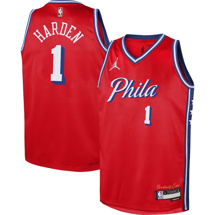 Youth Philadelphia 76ers James Harden Jordan Brand Red Swingman Jersey - Statement Edition - Jersey