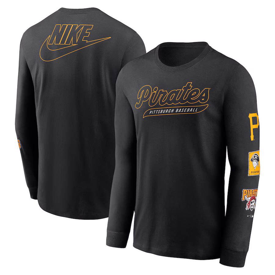 Men's Pittsburgh Pirates Nike Black Cooperstown Collection Knockout Long Sleeve T-Shirt - Jersey