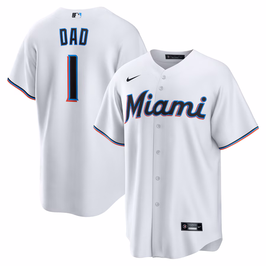 Men's Miami Marlins Nike White #1 Dad Home Replica Jersey - Jersey